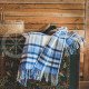 Wool blanket with fringes blue